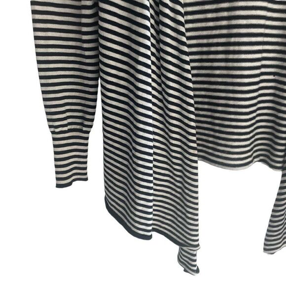 Zara Navy White Striped Silk Cotton Open Front Cardigan Top Women’s Size Medium - Picture 3 of 4
